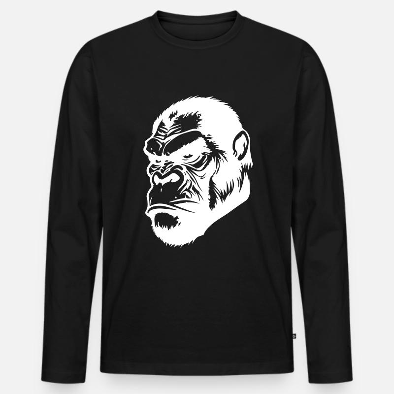 Gorilla Kopf - Männer Premium Bio Langarmshirt - Schwarz