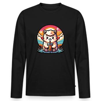 Bubble Tea Alpaga Boba Tea Kawaii Cadeau - T-shirt manches longues Premium bio Homme - noir - Devant - Nico (187cm)