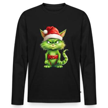 Katze Weihnachten Weihnachtselfe Geschenke Mütze - Männer Premium Bio Langarmshirt - Schwarz - Vorne - Nico (187cm)
