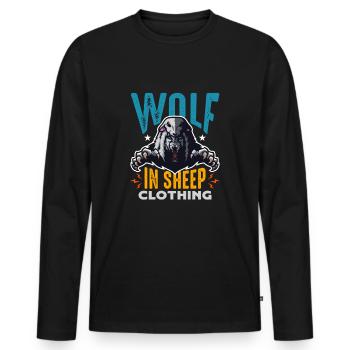 Wolf im Schafspelz, Funshirt, Wölfe, Schafe, Best - Männer Premium Bio Langarmshirt - Schwarz - Vorne - Nico (187cm)