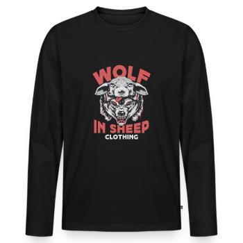 Wolf im Schafspelz, Wölfe, Schafe, Geschenkidee - Männer Premium Bio Langarmshirt - Schwarz - Vorne - Nico (187cm)