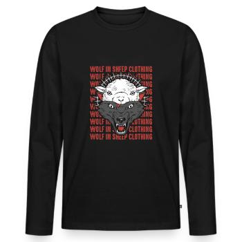 Wolf im Schafspelz, Wölfe, Schade, Geschenkidee - Männer Premium Bio Langarmshirt - Schwarz - Vorne - Nico (187cm)