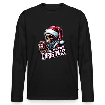 Crâne de Père Noël effrayant avec colis - T-shirt manches longues Premium bio Homme - noir - Devant - Nico (187cm)
