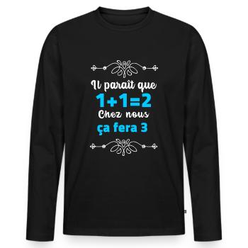 1+1=2 annonce grossesse papa humour cadeau - T-shirt manches longues Premium bio Homme - noir - Devant - Nico (187cm)