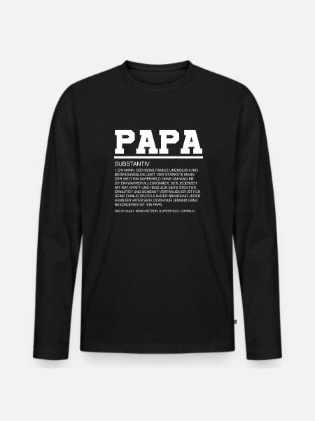 Papa Definition Vatersein Geschenk - Männer Premium Bio Langarmshirt - Schwarz