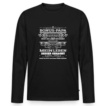 Bonus Papa , Stiefvater cooler Spruch Leben besser - Männer Premium Bio Langarmshirt - Schwarz - Vorne - Nico (187cm)