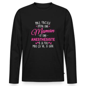 maman et anesthésiste / humour maman anesthésiste - T-shirt manches longues Premium bio Homme - noir - Devant - Nico (187cm)