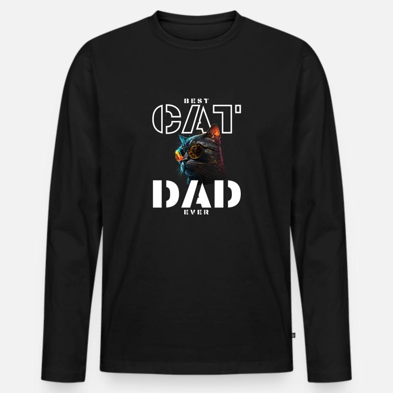 Papa Katze - Männer Premium Bio Langarmshirt - Schwarz