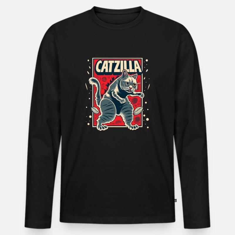 Catzilla - Männer Premium Bio Langarmshirt - Schwarz