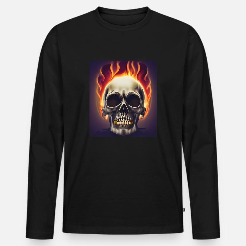 Schädel-Feuer - Männer Premium Bio Langarmshirt - Schwarz
