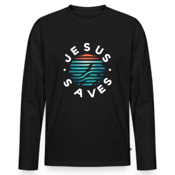 Jesus rettet - Männer Premium Bio Langarmshirt - Schwarz - Vorne - Nico (187cm)
