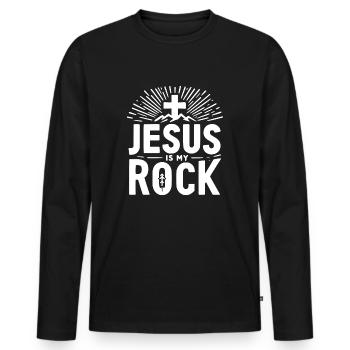 Jesus ist mein Fels in der Brandung - Männer Premium Bio Langarmshirt - Schwarz - Vorne - Nico (187cm)