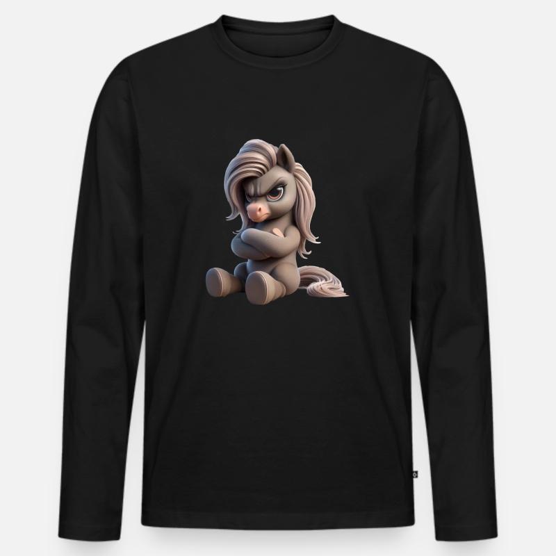 Pony grimmig 1 - Männer Premium Bio Langarmshirt - Schwarz