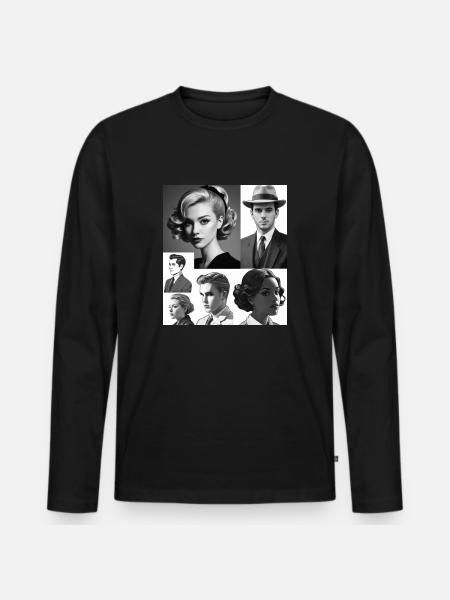 Retro hairstyles and clothes - Men's Premium Organic Long Sleeve Shirt - black