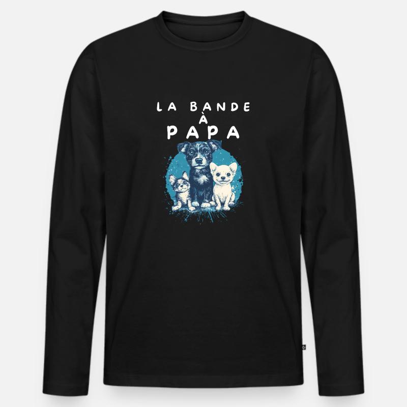 Team Papa und Hunde - Männer Premium Bio Langarmshirt - Schwarz