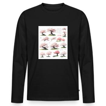 Illustrations of cherry trees - Men's Premium Organic Long Sleeve Shirt - black - Front - Nico (187cm)