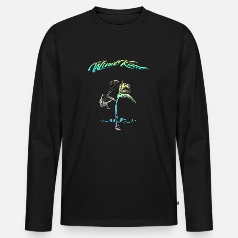 Kitesurfer Palme - Männer Premium Bio Langarmshirt - Schwarz