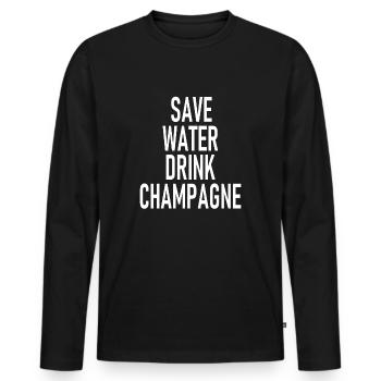 Save Water - Drink Sparkling Wine - Sekt - Men's Premium Organic Long Sleeve Shirt - black - Front - Nico (187cm)