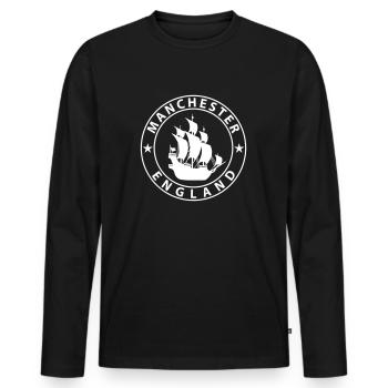 Manchester - Men's Premium Organic Long Sleeve Shirt - black - Front - Nico (187cm)