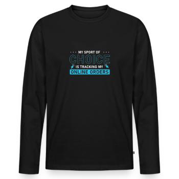 Online-Shop Meine Lieblingssportart verfolgt meine - Männer Premium Bio Langarmshirt - Schwarz - Vorne - Nico (187cm)