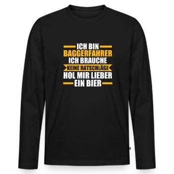 Baggerfahrer Bier Bagger Geschenk - Männer Premium Bio Langarmshirt - Schwarz - Vorne - Nico (187cm)