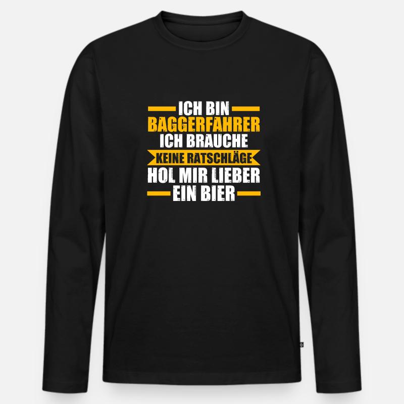 Baggerfahrer Bier Bagger Geschenk - Männer Premium Bio Langarmshirt - Schwarz