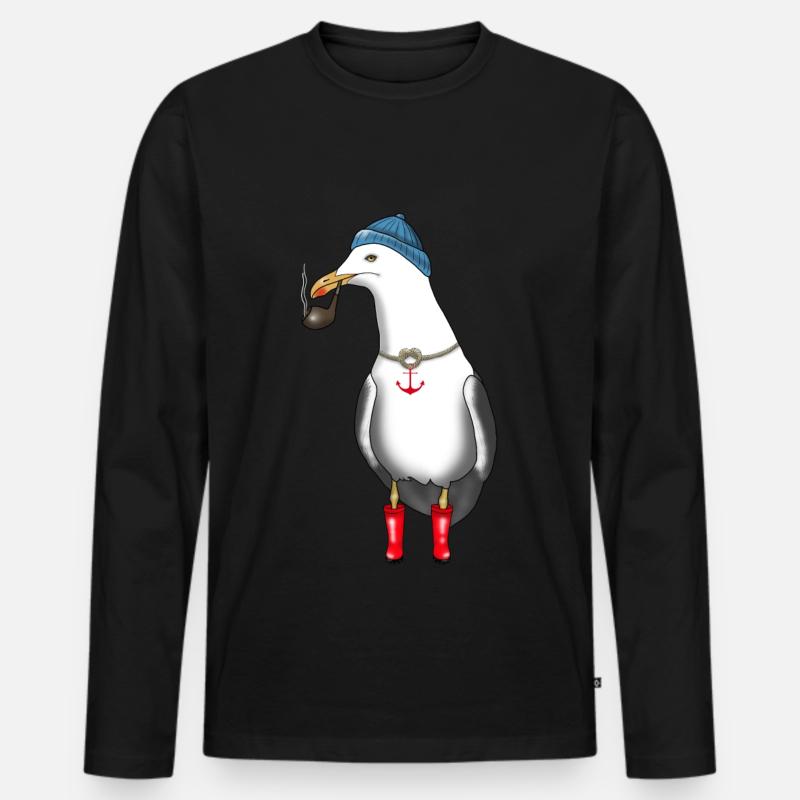 Möwe Seemann Kapitän - Männer Premium Bio Langarmshirt - Schwarz