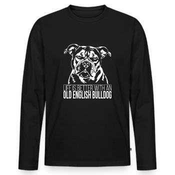 OLD ENGLISH BULLDOG life is better OEB Wilsigns - Männer Premium Bio Langarmshirt - Schwarz - Vorne - Nico (187cm)