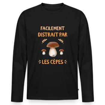 Cèpe Champignon Distrait Par Cèpes Champignons - T-shirt manches longues Premium bio Homme - noir - Devant - Nico (187cm)