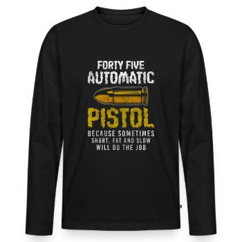 Propriétaire d’arme pistolet - T-shirt manches longues Premium bio Homme - noir - Devant - Nico (187cm)