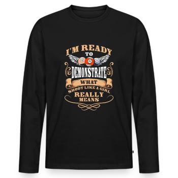 Pool Spruch Queue - Männer Premium Bio Langarmshirt - Schwarz - Vorne - Nico (187cm)