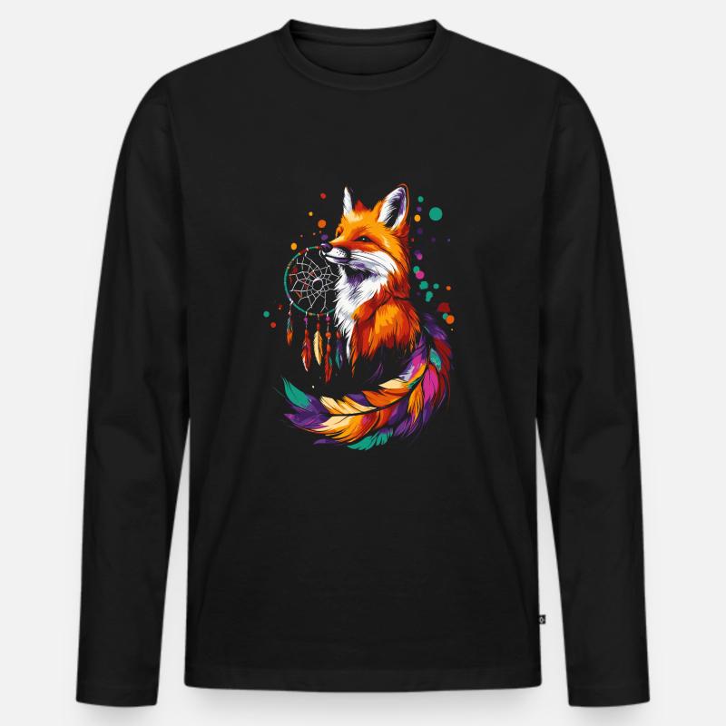 Fuchs mit Traumfänger - Männer Premium Bio Langarmshirt - Schwarz