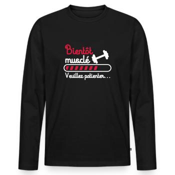 Bientôt musclé, cadeau musculation, muscu - T-shirt manches longues Premium bio Homme - noir - Devant - Nico (187cm)