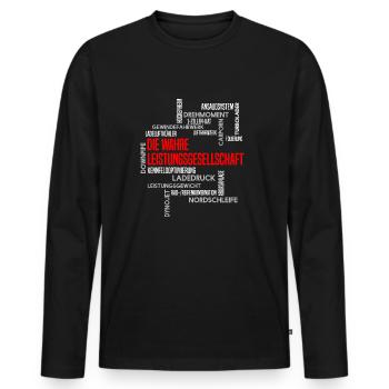 LEISTUNGSGESELLSCHAFT - Männer Premium Bio Langarmshirt - Schwarz - Vorne - Nico (187cm)