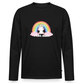 F*ckt euch Einhorn Regenbogen Süß Bunt Wolke - Männer Premium Bio Langarmshirt - Schwarz - Vorne - Nico (187cm)