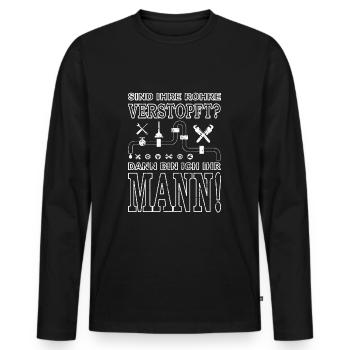 Sind ihre Rohre verstopft? Dann bin ich ihr Mann! - Männer Premium Bio Langarmshirt - Schwarz - Vorne - Nico (187cm)