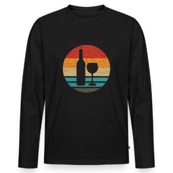 Weinflasche Weinglas Retro Style Vintage - Männer Premium Bio Langarmshirt - Schwarz - Vorne - Nico (187cm)
