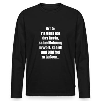 Artikel 5 Grundgesetz - Meinungsfreiheit - Männer Premium Bio Langarmshirt - Schwarz - Vorne - Nico (187cm)