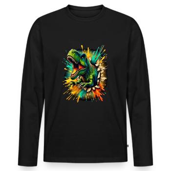 T-Rex dinosaur goes through the wall - Men's Premium Organic Long Sleeve Shirt - black - Front - Nico (187cm)