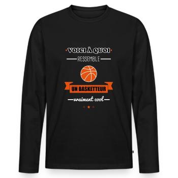 Basketteur vraiment cool,basket,basketball - T-shirt manches longues Premium bio Homme - noir - Devant - Nico (187cm)