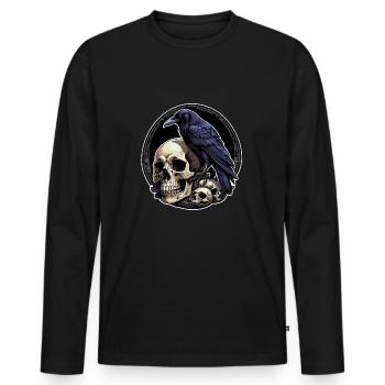 Big Raven Sitting on Sculls - Men's Premium Organic Long Sleeve Shirt - black - Front - Nico (187cm)