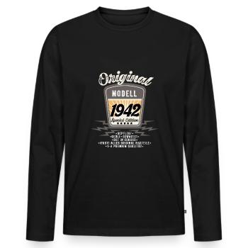 Model 1942 Original Oldtimer Badge 80 Birthday - Men's Premium Organic Long Sleeve Shirt - black - Front - Nico (187cm)