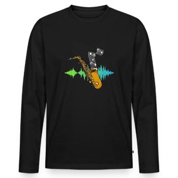 Music Note Saxophonist Gift Soundwave Saxophone - Men's Premium Organic Long Sleeve Shirt - black - Front - Nico (187cm)