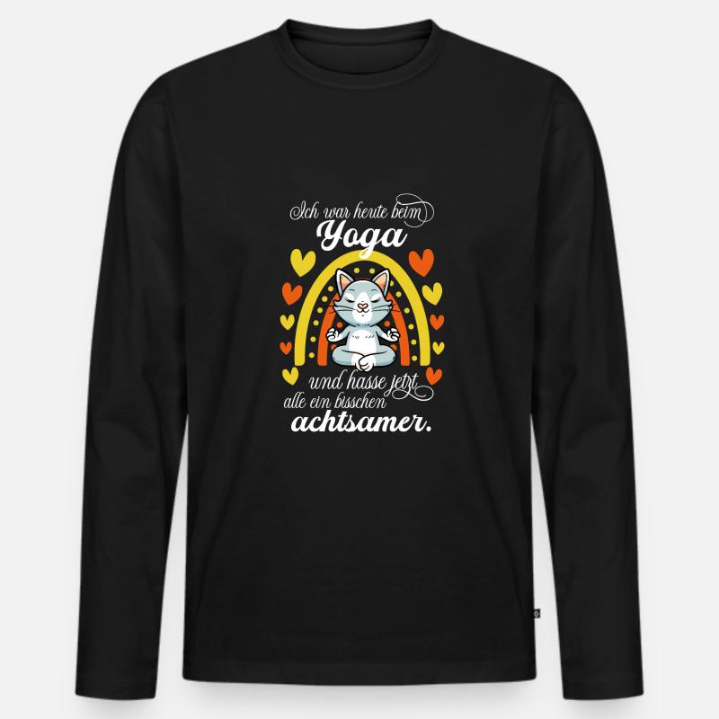 Yoga Katze - Männer Premium Bio Langarmshirt - Schwarz