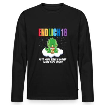 Endlich 18 Dino auf Wolke - Männer Premium Bio Langarmshirt - Schwarz - Vorne - Nico (187cm)