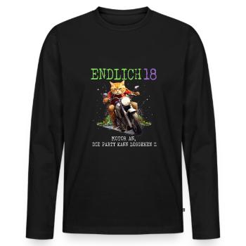 Endlich 18 Katze auf Motorrad - Männer Premium Bio Langarmshirt - Schwarz - Vorne - Nico (187cm)