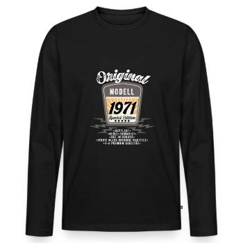 Modell 1971 - Männer Premium Bio Langarmshirt - Schwarz - Vorne - Nico (187cm)