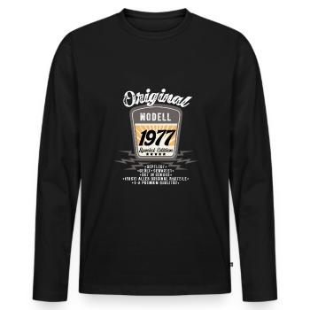 Modell 1977 - Männer Premium Bio Langarmshirt - Schwarz - Vorne - Nico (187cm)