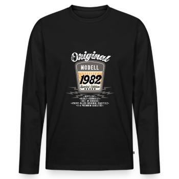 Modell 1982 - Männer Premium Bio Langarmshirt - Schwarz - Vorne - Nico (187cm)
