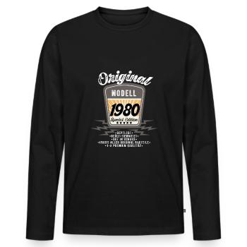 Modell 1980 - Männer Premium Bio Langarmshirt - Schwarz - Vorne - Nico (187cm)
